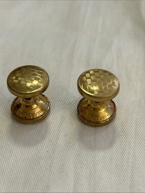 Gold Tone Checkerboard Round Cuff Links